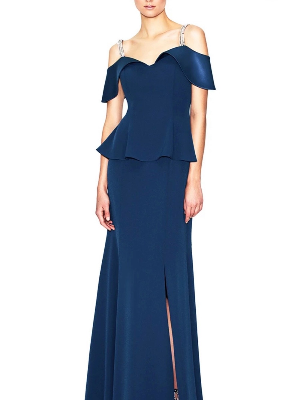 Off-Shoulder Teal Maxi Dress with Beaded Straps